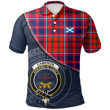 Scottish Cameron of Lochiel Modern Clan Crest Tartan Polo Shirt - Bend Style Front Side Tartan Plaid