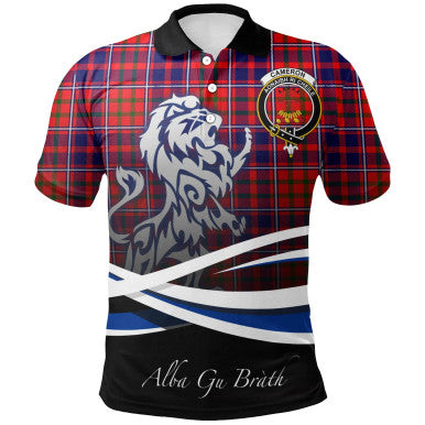 Scottish Cameron of Lochiel Modern Clan Crest Tartan Polo Shirt - Scotland Lion Front Side Tartan Plaid