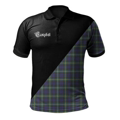 Scottish Campbell Argyll Modern Clan Crest Tartan Polo Shirt - Military Logo Front Side Tartan Plaid