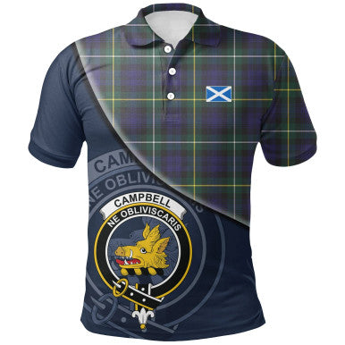 Scottish Campbell Argyll Modern Clan Crest Tartan Polo Shirt - Bend Style Front Side Tartan Plaid