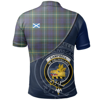 Scottish Campbell Argyll Modern Clan Crest Tartan Polo Shirt - Bend Style Back Side Tartan Plaid