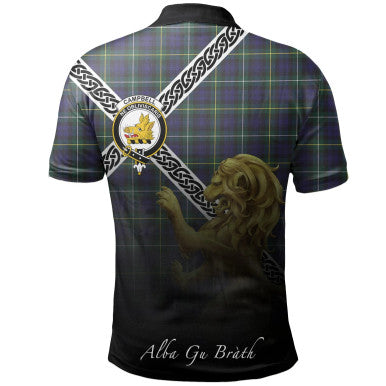 Scottish Campbell Argyll Modern Clan Crest Tartan Polo Shirt - Celtic with Scotland Lion Back Side Tartan Plaid