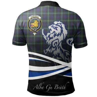 Scottish Campbell Argyll Modern Clan Crest Tartan Polo Shirt - Scotland Lion Back Side Tartan Plaid