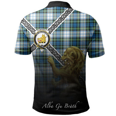 Scottish Campbell Dress Clan Crest Tartan Polo Shirt - Celtic with Scotland Lion Back Side Tartan Plaid