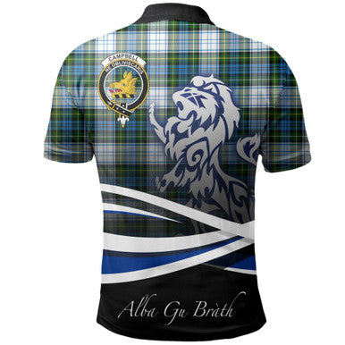 Scottish Campbell Dress Clan Crest Tartan Polo Shirt - Scotland Lion Back Side Tartan Plaid