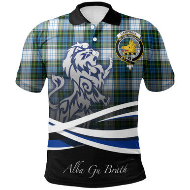 Scottish Campbell Dress Clan Crest Tartan Polo Shirt - Scotland Lion Front Side Tartan Plaid