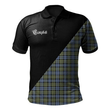Scottish Campbell Faded Clan Crest Tartan Polo Shirt - Military Logo Front Side Tartan Plaid