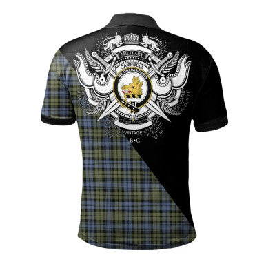 Scottish Campbell Faded Clan Crest Tartan Polo Shirt - Military Logo Back Side Tartan Plaid
