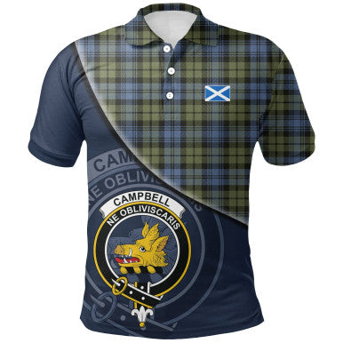 Scottish Campbell Faded Clan Crest Tartan Polo Shirt - Bend Style Front Side Tartan Plaid