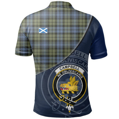 Scottish Campbell Faded Clan Crest Tartan Polo Shirt - Bend Style Back Side Tartan Plaid