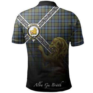 Scottish Campbell Faded Clan Crest Tartan Polo Shirt - Celtic with Scotland Lion Back Side Tartan Plaid