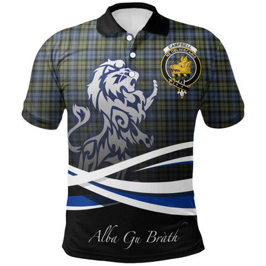 Scottish Campbell Faded Clan Crest Tartan Polo Shirt - Scotland Lion Front Side Tartan Plaid