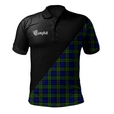 Scottish Campbell Modern Clan Crest Tartan Polo Shirt - Military Logo Front Side Tartan Plaid