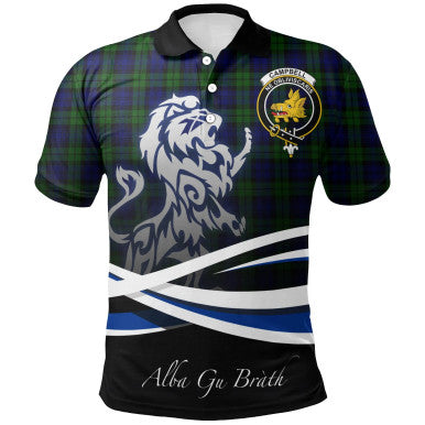 Scottish Campbell Modern Clan Crest Tartan Polo Shirt - Scotland Lion Front Side Tartan Plaid