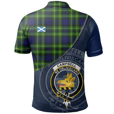 Scottish Campbell of Breadalbane Modern Clan Crest Tartan Polo Shirt - Bend Style Back Side Tartan Plaid