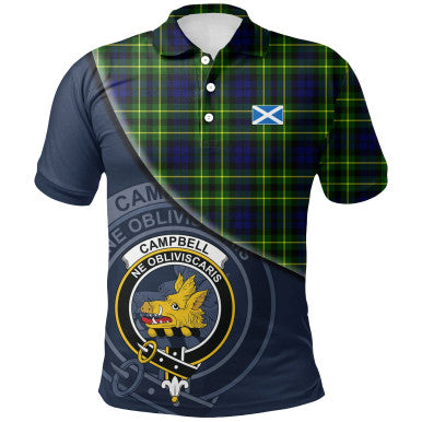 Scottish Campbell of Breadalbane Modern Clan Crest Tartan Polo Shirt - Bend Style Front Side Tartan Plaid