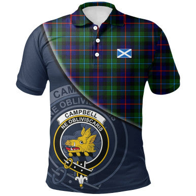 Scottish Campbell of Cawdor Modern Clan Crest Tartan Polo Shirt - Bend Style Front Side Tartan Plaid
