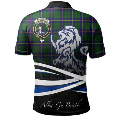 Scottish Carmichael Modern Clan Crest Tartan Polo Shirt - Scotland Lion Back Side Tartan Plaid