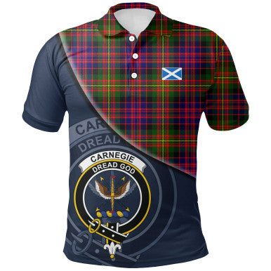 Scottish Carnegie Modern Clan Crest Tartan Polo Shirt - Bend Style Front Side Tartan Plaid