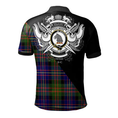 Scottish Chalmers Modern Clan Crest Tartan Polo Shirt - Military Logo Back Side Tartan Plaid