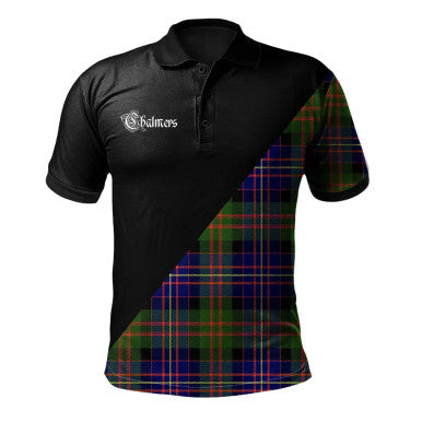 Scottish Chalmers Modern Clan Crest Tartan Polo Shirt - Military Logo Front Side Tartan Plaid