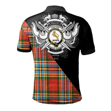 Scottish Chattan Clan Crest Tartan Polo Shirt - Military Logo Back Side Tartan Plaid