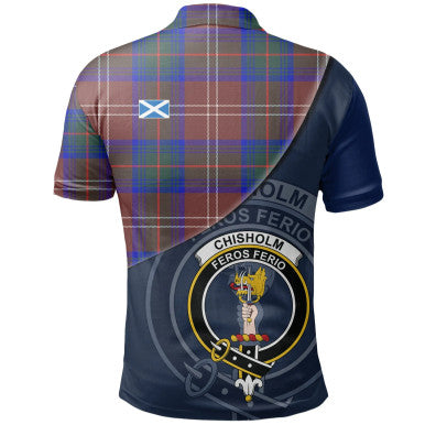 Scottish Chisholm Hunting Modern Clan Crest Tartan Polo Shirt - Bend Style Back Side Tartan Plaid
