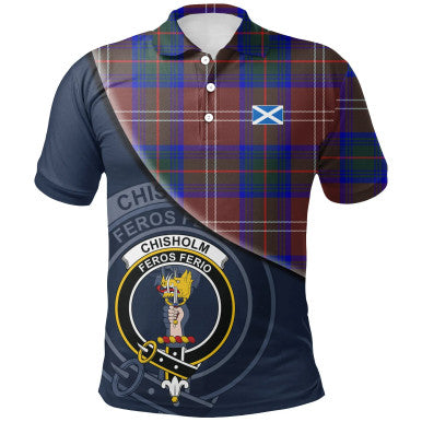 Scottish Chisholm Hunting Modern Clan Crest Tartan Polo Shirt - Bend Style Front Side Tartan Plaid