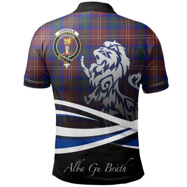 Scottish Chisholm Hunting Modern Clan Crest Tartan Polo Shirt - Scotland Lion Back Side Tartan Plaid
