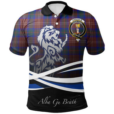 Scottish Chisholm Hunting Modern Clan Crest Tartan Polo Shirt - Scotland Lion Front Side Tartan Plaid