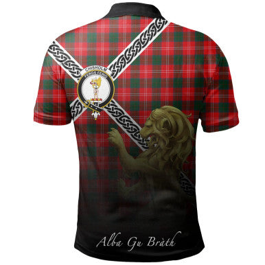 Scottish Chisholm Modern Clan Crest Tartan Polo Shirt - Celtic with Scotland Lion Back Side Tartan Plaid