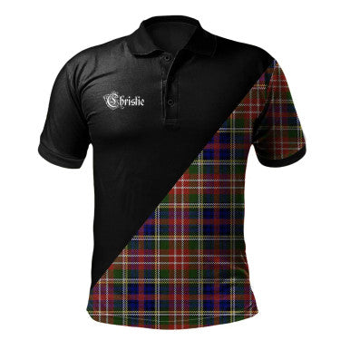 Scottish Christie Clan Crest Tartan Polo Shirt - Military Logo Front Side Tartan Plaid