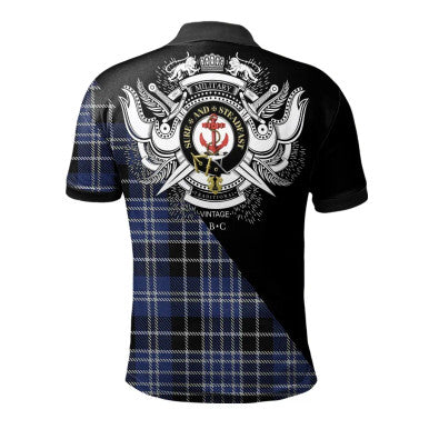 Scottish Clark Clan Crest Tartan Polo Shirt - Military Logo Back Side Tartan Plaid