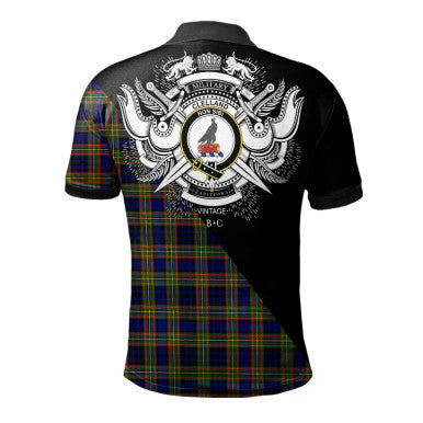Scottish Clelland Modern Clan Crest Tartan Polo Shirt - Military Logo Back Side Tartan Plaid