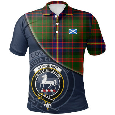 Scottish Cochrane Modern Clan Crest Tartan Polo Shirt - Bend Style Front Side Tartan Plaid