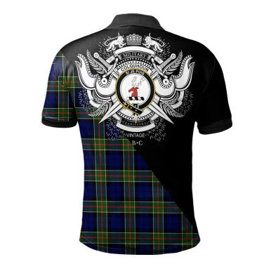 Scottish Colquhoun Modern Clan Crest Tartan Polo Shirt - Military Logo Back Side Tartan Plaid