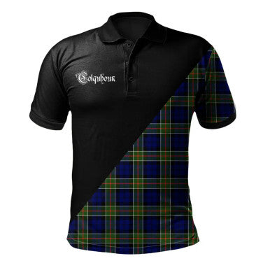 Scottish Colquhoun Modern Clan Crest Tartan Polo Shirt - Military Logo Front Side Tartan Plaid