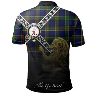Scottish Colquhoun Modern Clan Crest Tartan Polo Shirt - Celtic with Scotland Lion Back Side Tartan Plaid