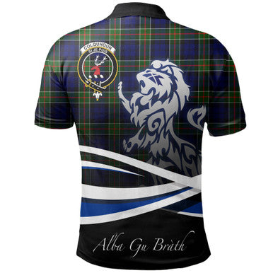 Scottish Colquhoun Modern Clan Crest Tartan Polo Shirt - Scotland Lion Back Side Tartan Plaid