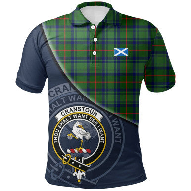 Scottish Cranstoun Clan Crest Tartan Polo Shirt - Bend Style Front Side Tartan Plaid