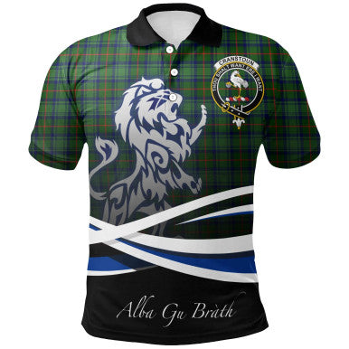 Scottish Cranstoun Clan Crest Tartan Polo Shirt - Scotland Lion Front Side Tartan Plaid
