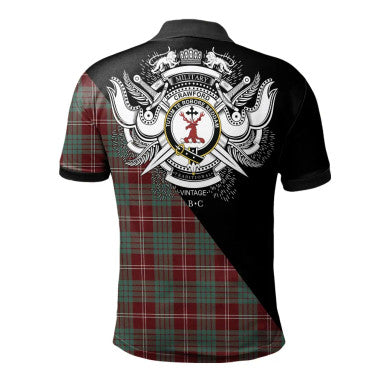 Scottish Crawford Modern Clan Crest Tartan Polo Shirt - Military Logo Back Side Tartan Plaid