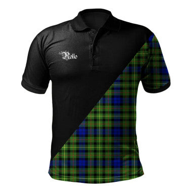 Scottish Crosbie Clan Crest Tartan Polo Shirt - Military Logo Front Side Tartan Plaid
