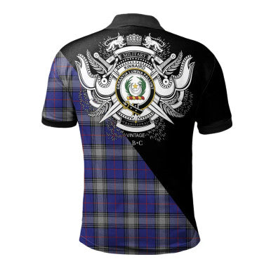 Scottish Crichton Clan Crest Tartan Polo Shirt - Military Logo Back Side Tartan Plaid
