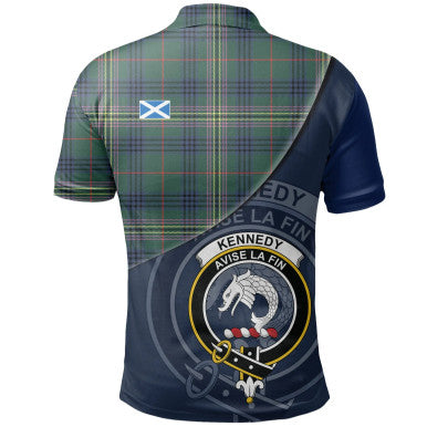 Scottish Kennedy Modern Clan Crest Tartan Polo Shirt - Bend Style Back Side Tartan Plaid