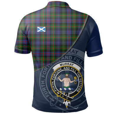Scottish Murray of Atholl Modern Clan Crest Tartan Polo Shirt - Bend Style Back Side Tartan Plaid