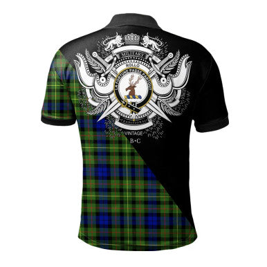 Scottish Crosbie Clan Crest Tartan Polo Shirt - Military Logo Back Side Tartan Plaid