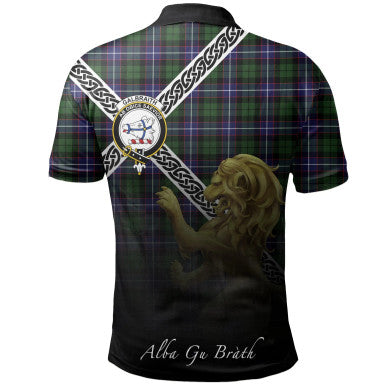 Scottish Galbraith Modern Clan Crest Tartan Polo Shirt - Celtic with Scotland Lion Back Side Tartan Plaid