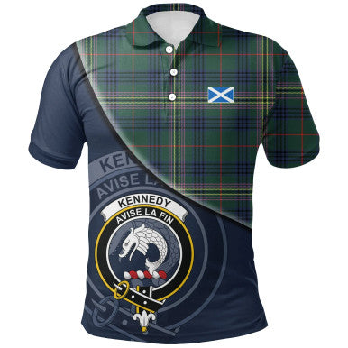 Scottish Kennedy Modern Clan Crest Tartan Polo Shirt - Bend Style Front Side Tartan Plaid