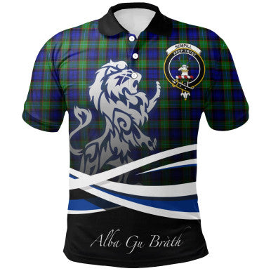 Scottish Sempill Modern Clan Crest Tartan Polo Shirt - Scotland Lion Front Side Tartan Plaid